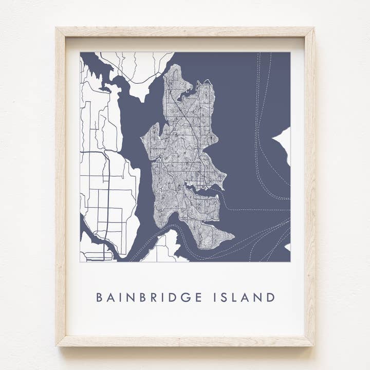 BAINBRIDGE ISLAND Washington "Blueprint" Map ART PRINT for wholesale by Turn-of-the-Centuries