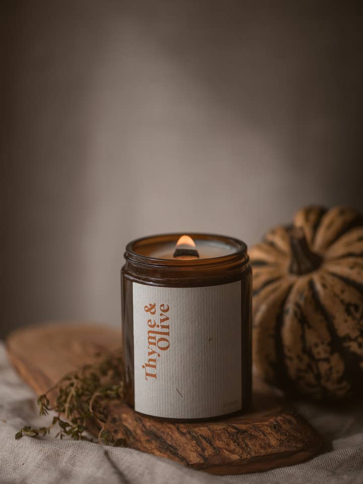 Thyme & Olive Wood Wick Candle for wholesale by Sloom