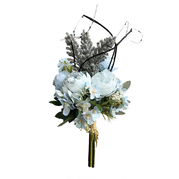 Sun Decorer - Wholesale Artificial Flowers - Artificial Light Blue Tea Rose Lotus and Hydrangea Bouquet A