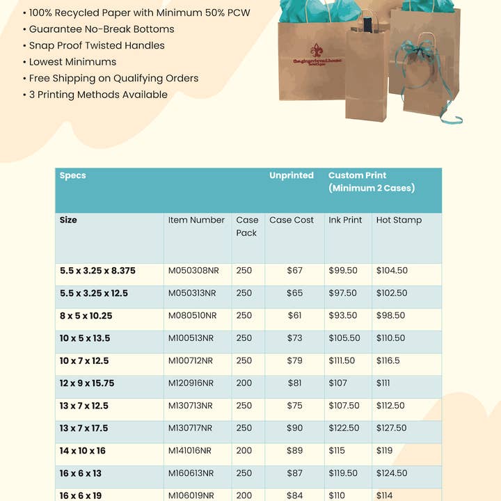 Innisbrook Wraps - Wholesale Cadeautasje - Bruine zakken van kraftpapier, 8 x 5 x 10,25 inch, verpakking van 2501