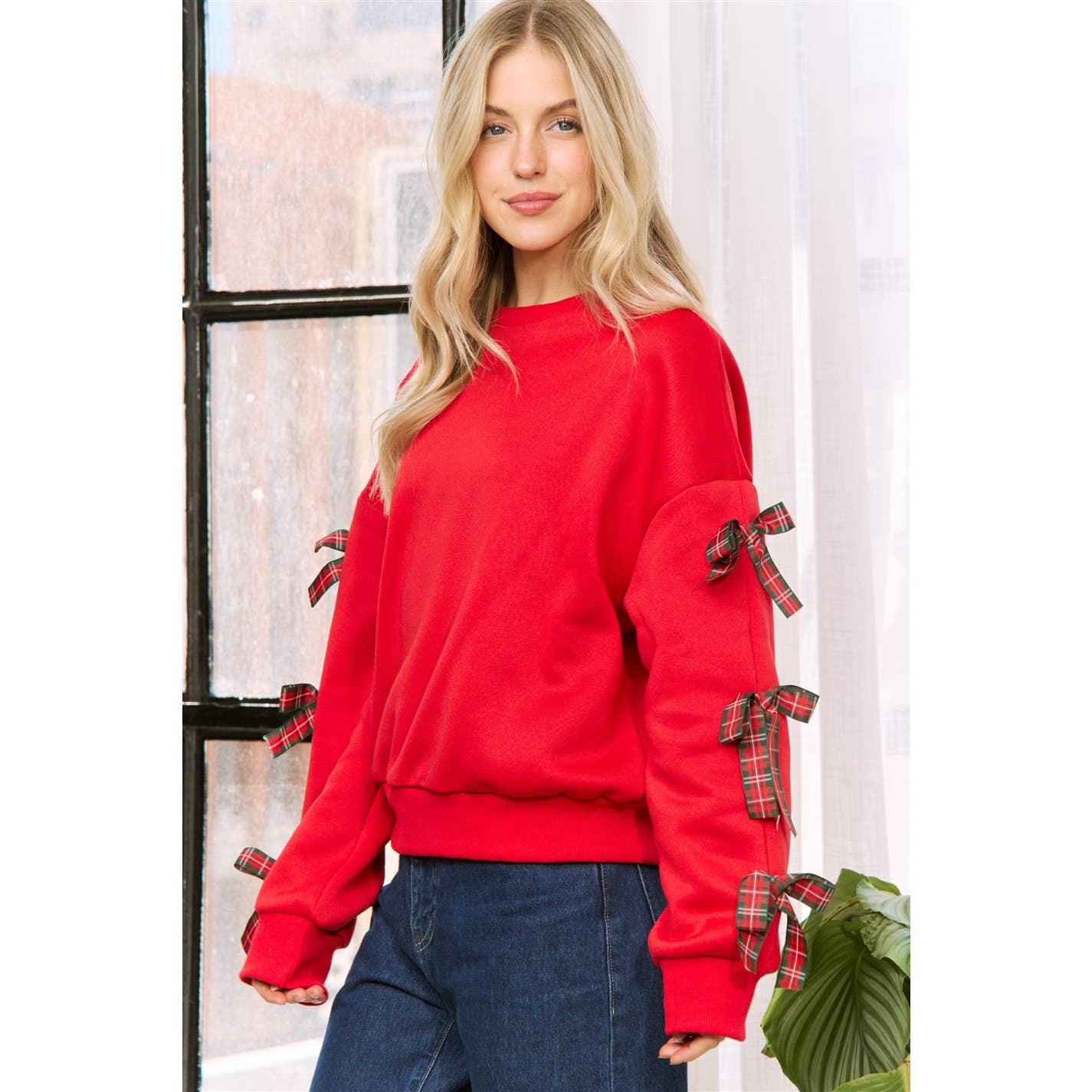 Sweet Generis - Wholesale Lounge Top - Women's - BOW TACKING DETAILS LOOSE FIT PULLOVER TOP9