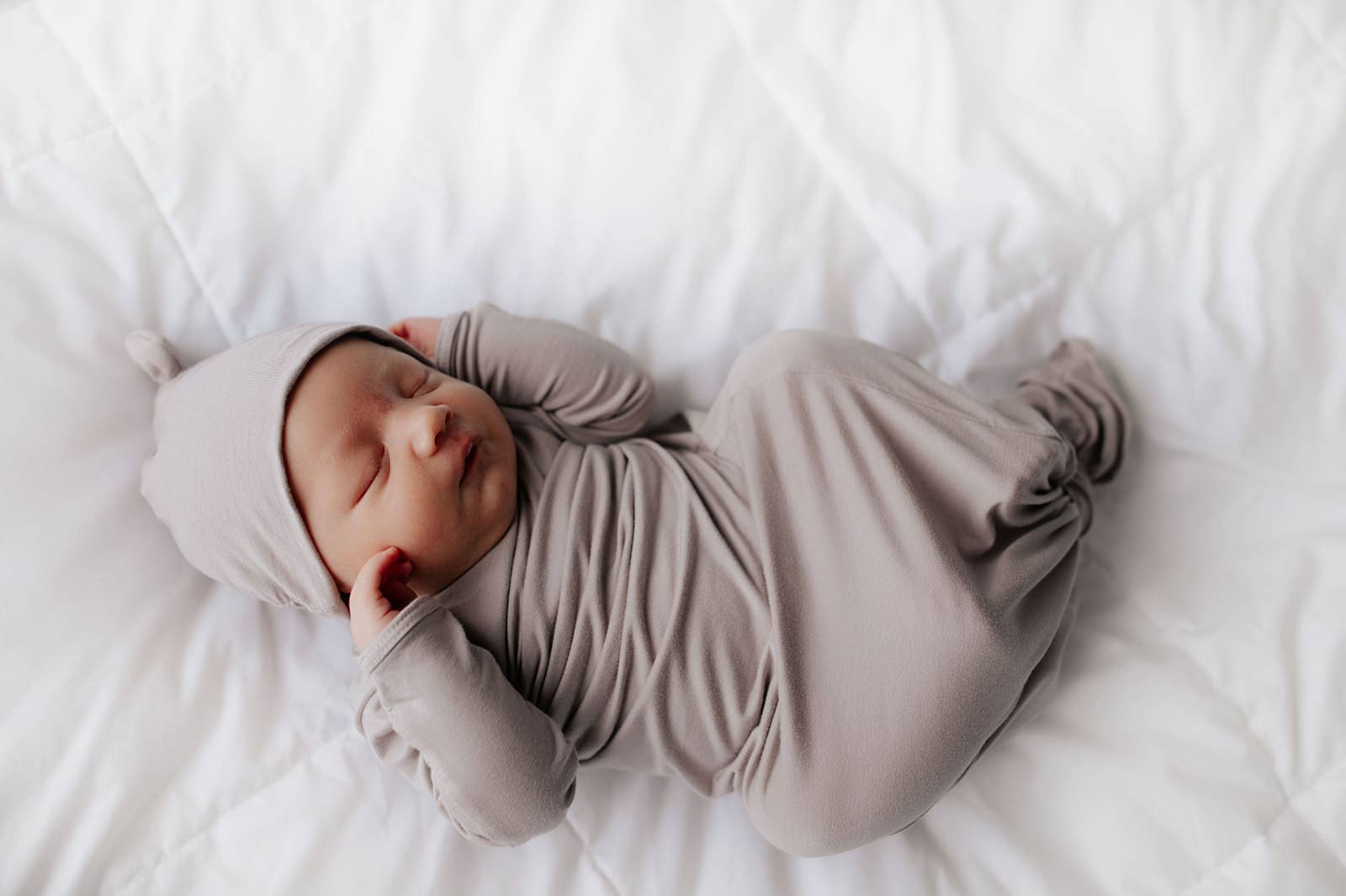 Three Little Tots - Wholesale Babygown - Baby - Harbor Mist Taupe Knotted Gown1