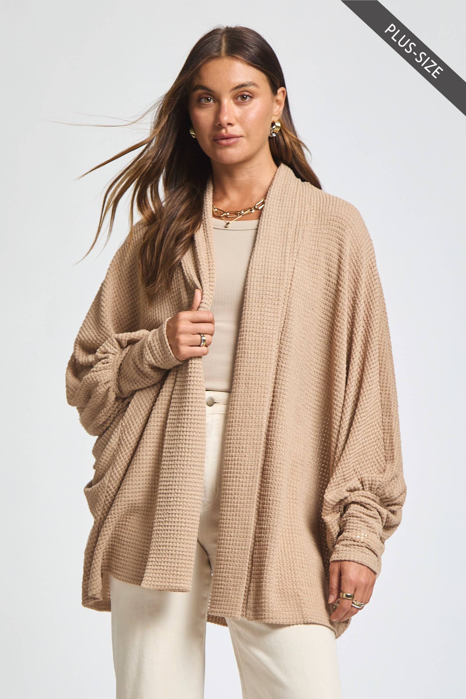 Dear Scarlett - Wholesale Cardigan - Women's - PLUS SIZE Crochet Knit Cardigan Batwing Sleeve21