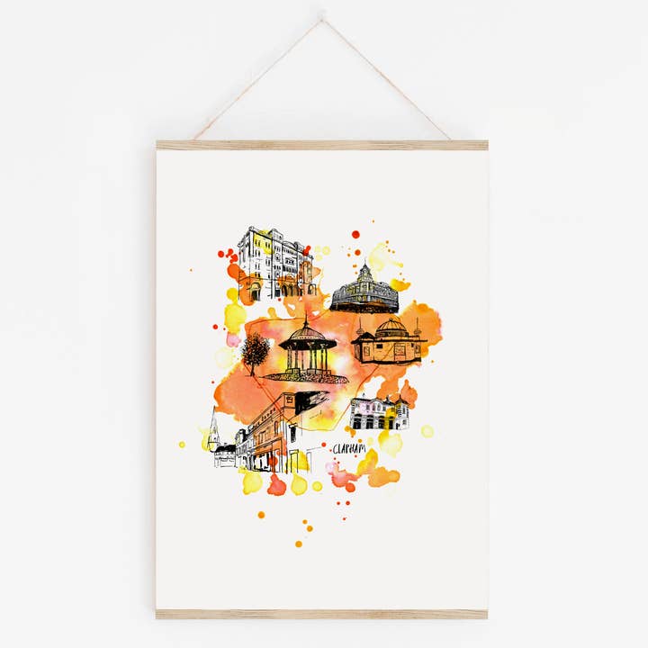 Impressão artística de Clapham - Arte da área de Londres por atacado de Drawn Together Art Collective