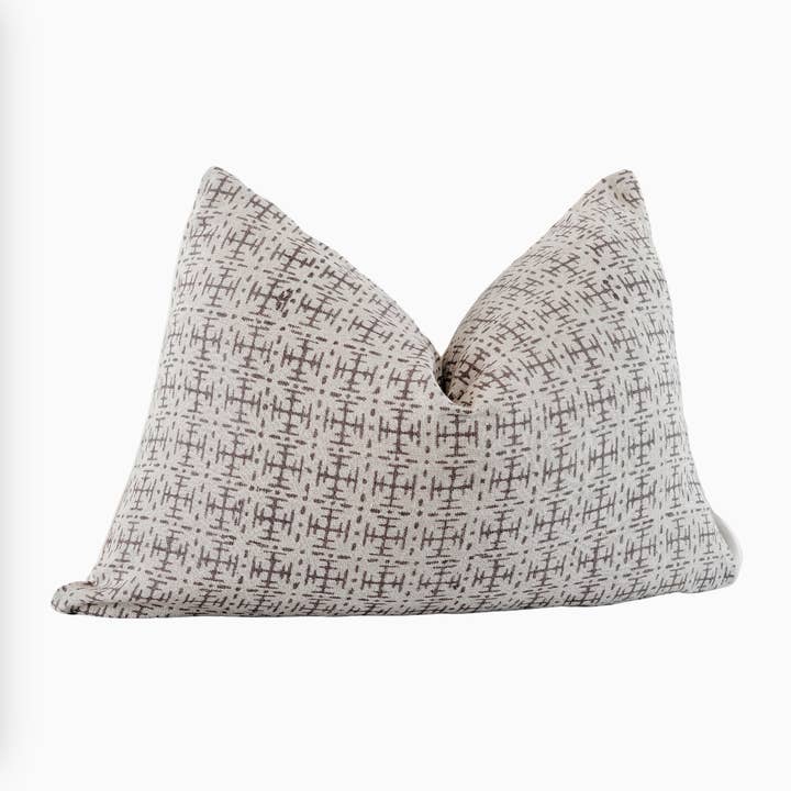 Tan Beige Plaid Block Print Linen Throw Pillow Cover for wholesale by RuffledThread