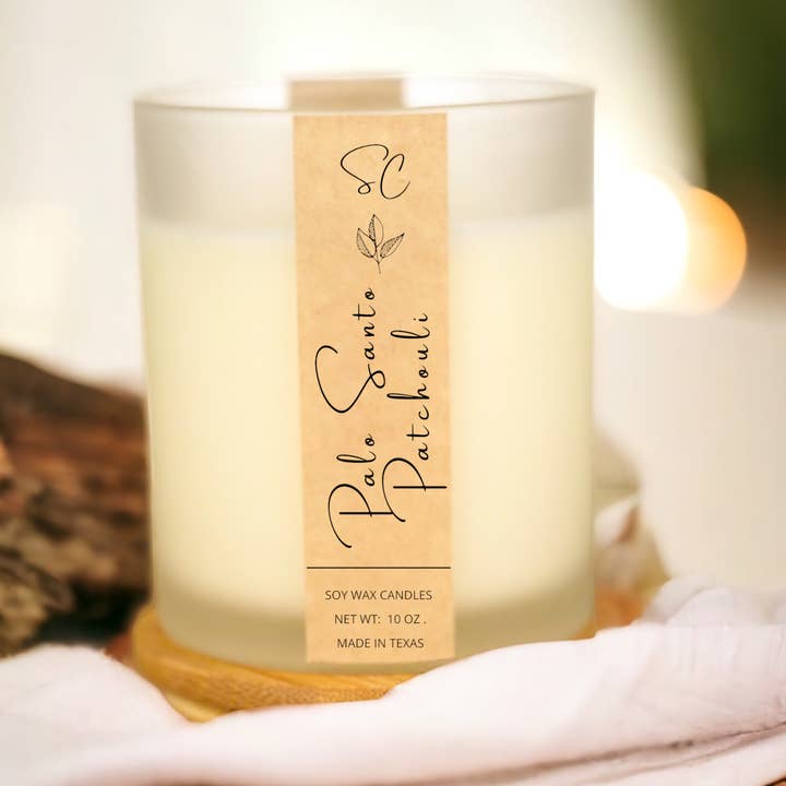 Palo Santo Patchouli Soy Candle, Luxury Large Candle 14 floz for wholesale by Sweet Caramel Shop