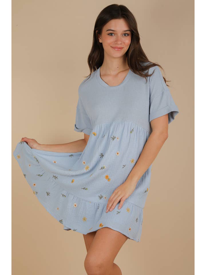 VERY J - Wholesale Dress - Women's - ND31718-Oversized Floral Embroidered Knit Mini Dress11