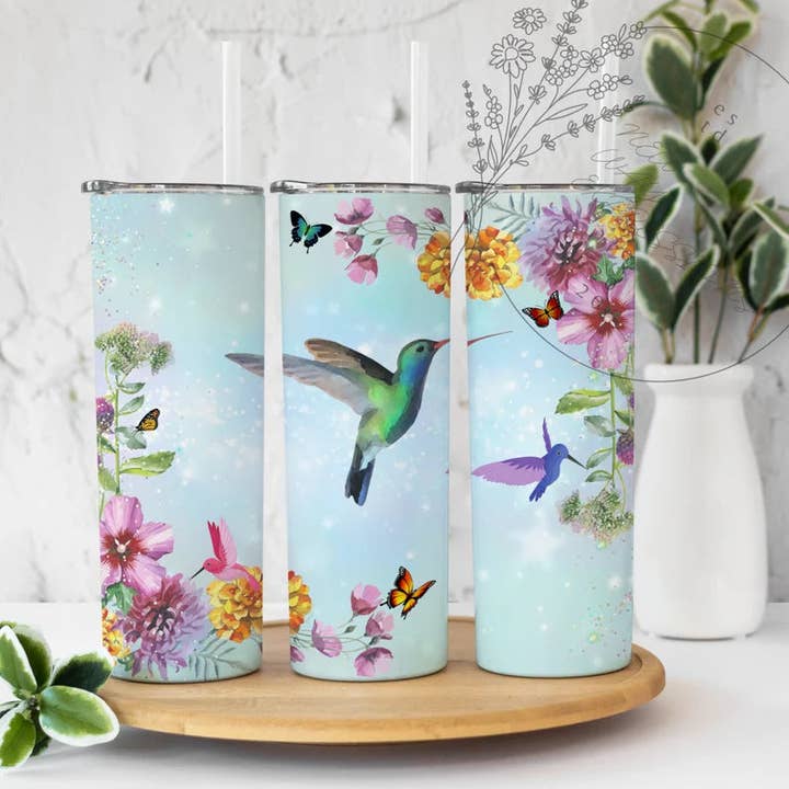 Hummingbird and Butterfly | Tumbler for wholesale by Designs by Robyn