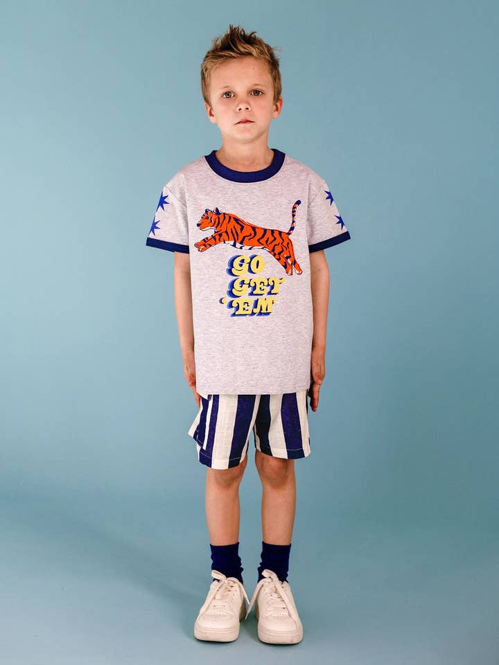 Grey Marle GO GET EM RETRO RINGER SHORT SLEEVE T-SHIRT for wholesale on Faire1