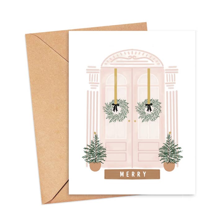 Pink Christmas Door Card for wholesale by Dear Lila Paperie