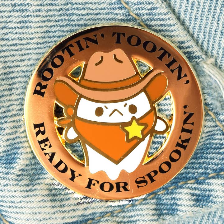 Rootin' Tootin' Ready for Spookin' Ghost Sheriff Badge Enamel Pin for wholesale by Sugarnova