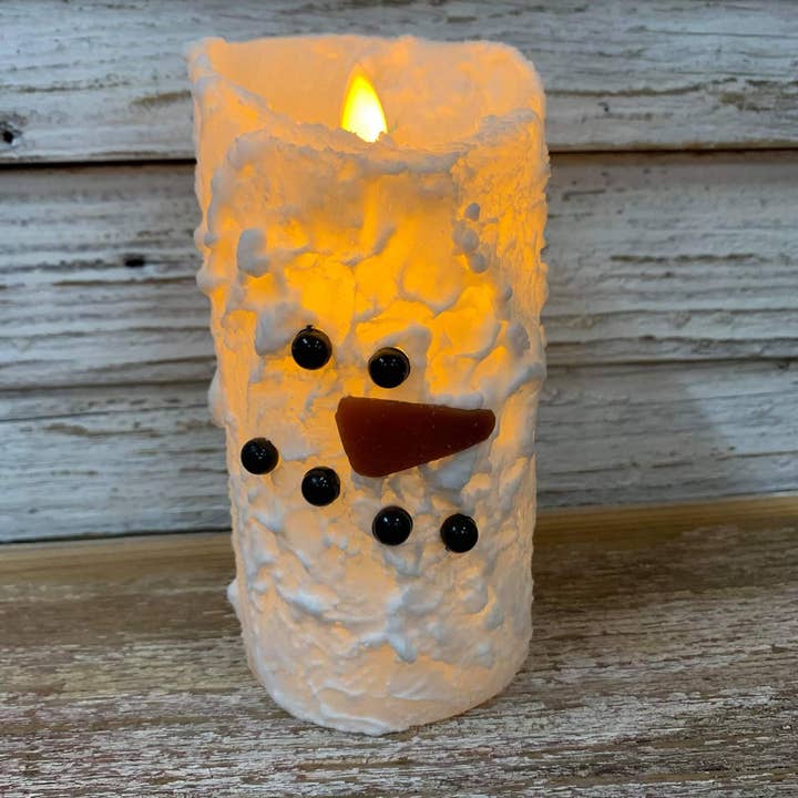Wholesale Home Decor – Großhandel Flammenlose Kerze – LED-Kerze mit beweglicher Flamme, Schneemann, 3 Zoll x 6 Zoll, Weiß