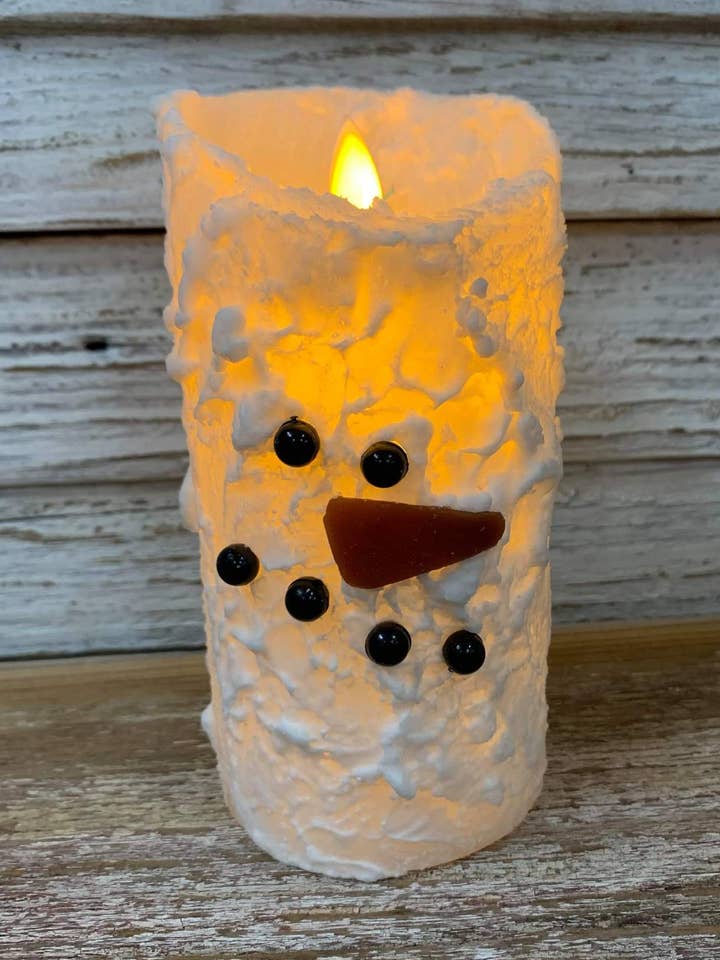 Snowman Bumpy White Moving Flame LED Candle 3in by 6in for wholesale by Wholesale Home Decor
