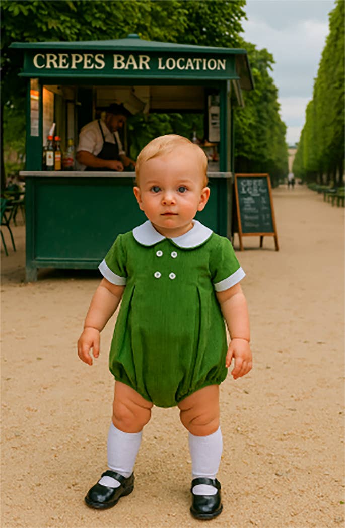 Marco and Lizzy – wholesale Romper – Child – FALL BOY'S GREEN CORDUROY BUBBLE JOSH COLLECTION