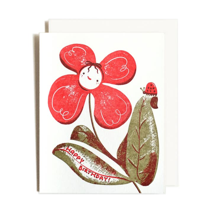 Carte à lettrepress | Coccinelle fleur d'anniversaire pour la vente par Homework Letterpress Studio
