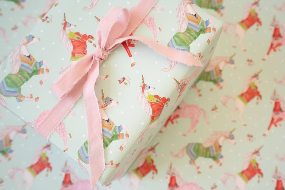 Lana's Shop – wholesale Wrapping paper roll – Unicorn Ski Adventure Gift Wrap Roll4