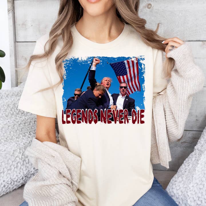 LEGENDS NEVER DIE TRUMP 2024 TEE for wholesale by The Tiny Closet