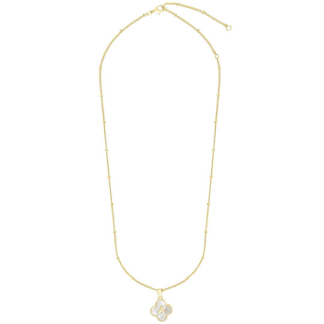 Adornia - Wholesale Pendant/Charm Necklace - 14k Gold Plated Mother-of-Pearl Initial Clover Necklace2