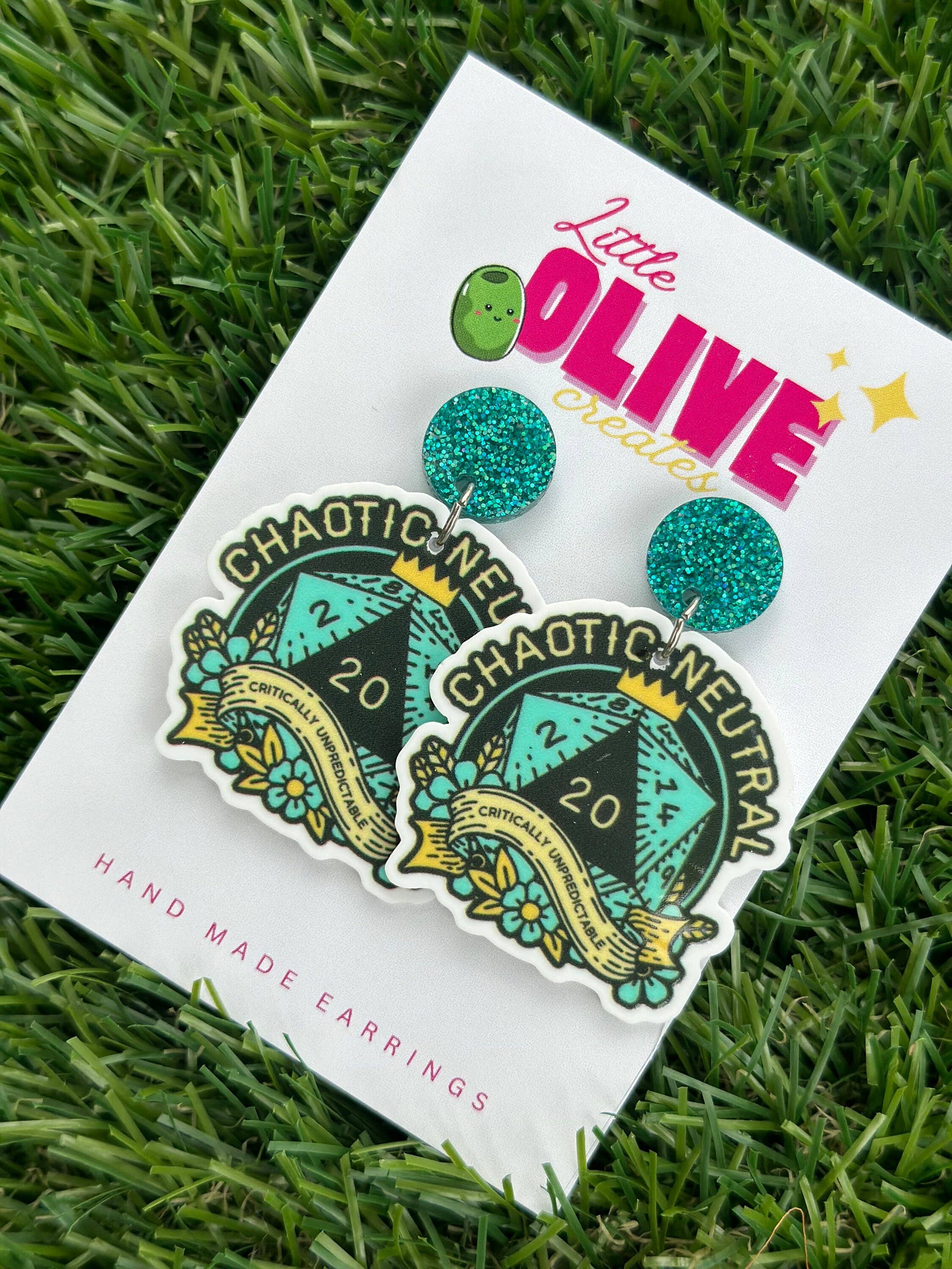 Little Olive Creates - Wholesale Dangle earrings - Dungeons and Dragons Chaotic Neutral Earrings1