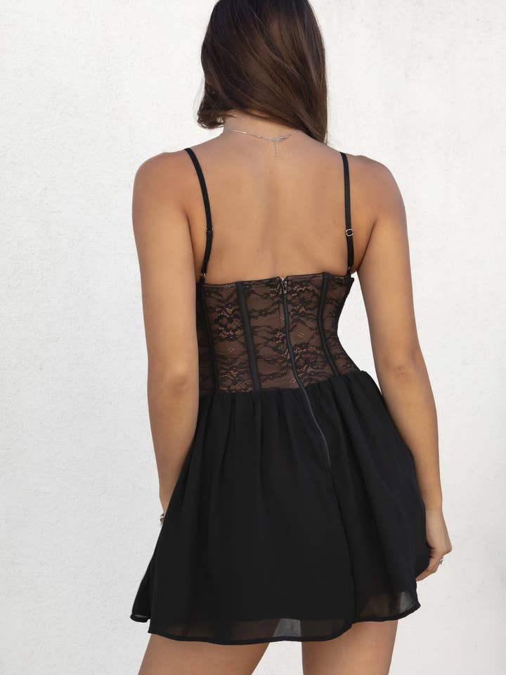 LEAHNA Lace Corset With Nude Lining Chiffon Mini Dress for wholesale on Faire3