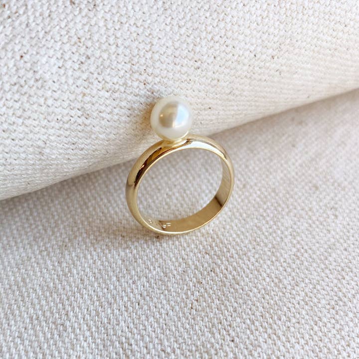 GoldFi - Wholesale Single Stone/Solitaire Ring - 18k Gold Filled Solitaire Pearl Ring