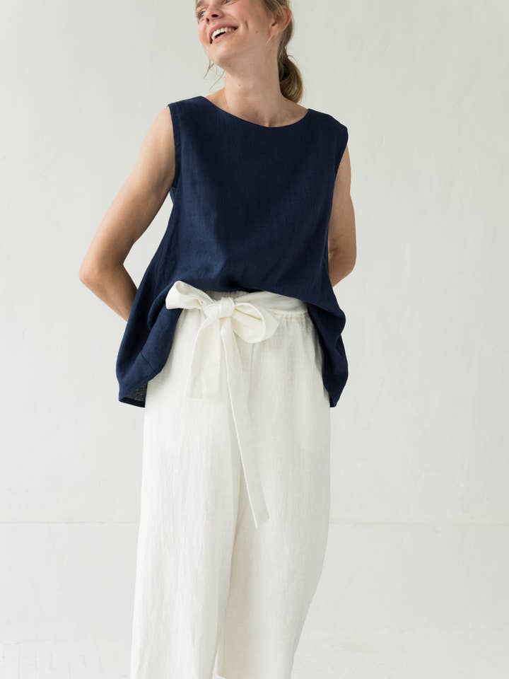 Linen Capri Pants, White Linen Pants, Wide Leg Pants, Summer for wholesale by LeMuse