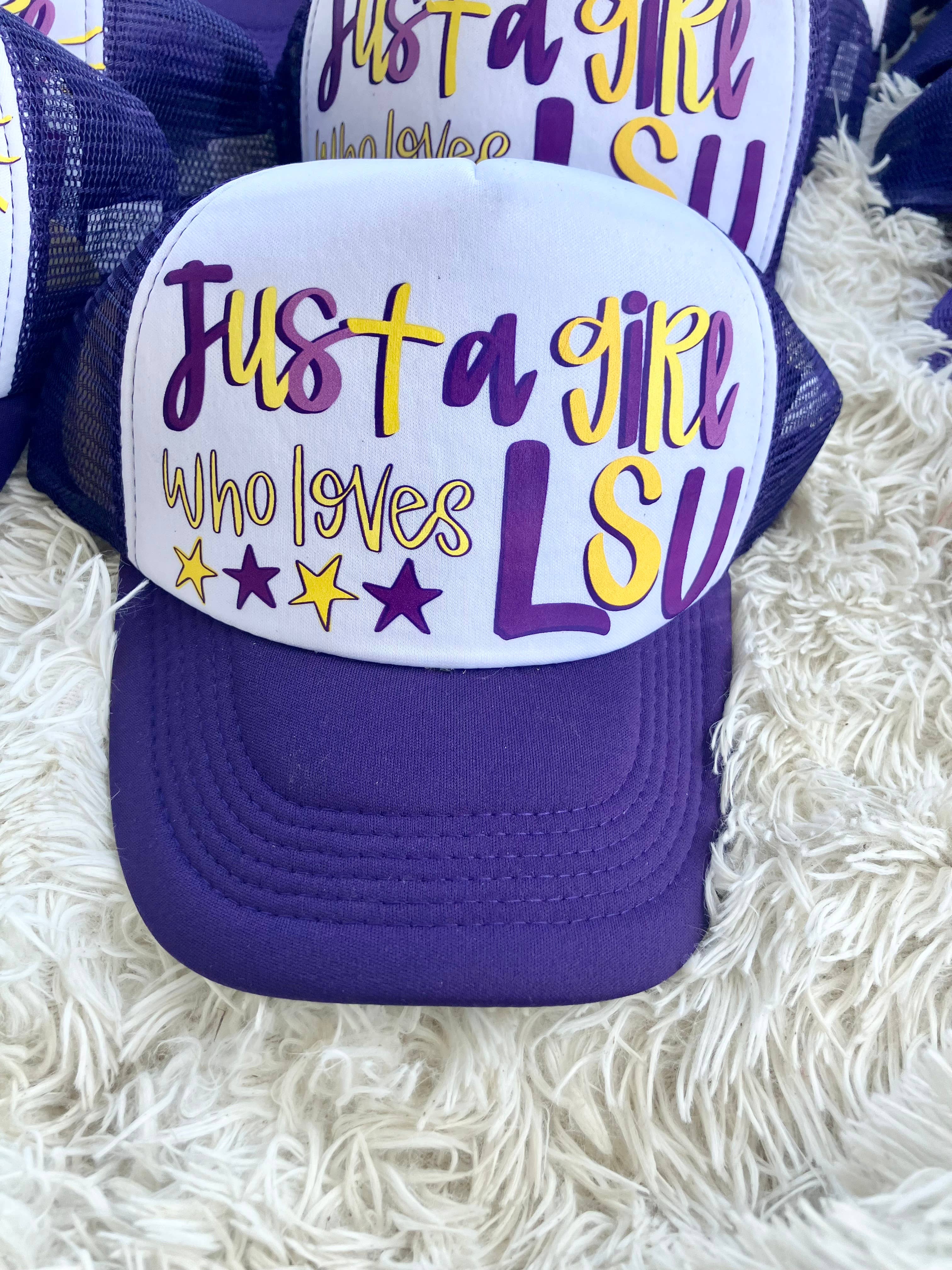 on the Bayou - Wholesale Trucker Hat - Women's - Lsu inspired just a girl who loves lsu trucker hat1