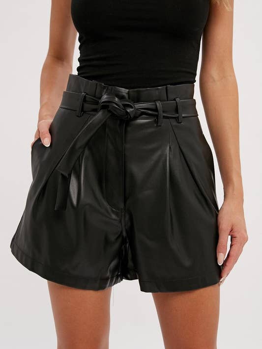 Pink Irene Wholesale - Wholesale Shorts - Women's - VEGAN LEATHER PAPERBAG SHORTS
