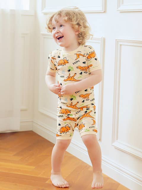 Ivory Picnic Dinosaur Viscose Short Sleeve PJs for wholesale on Faire1