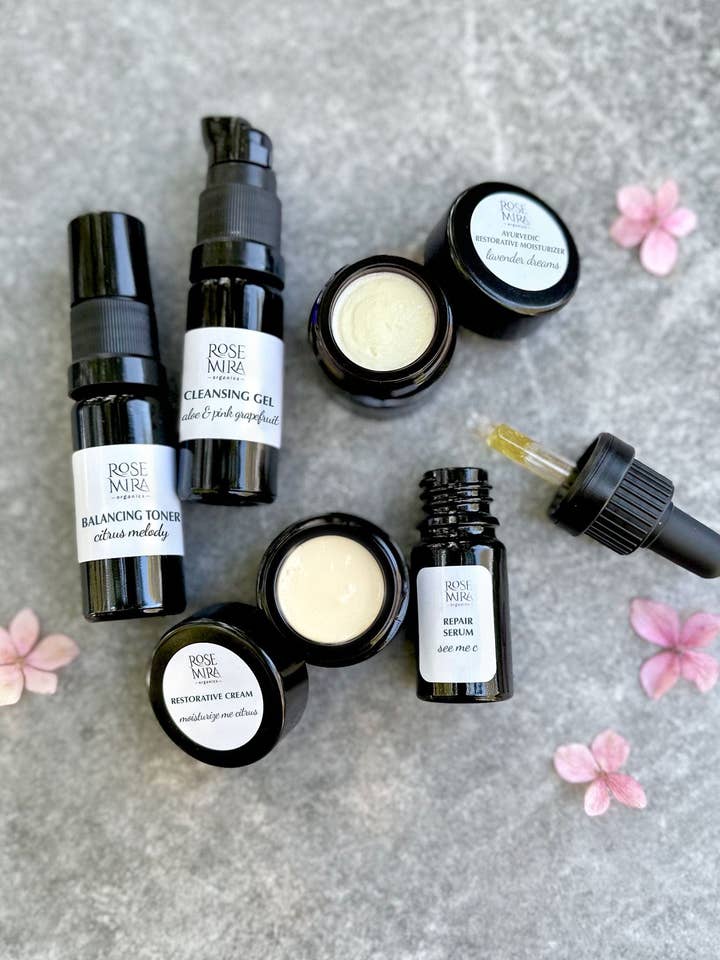 Oily Skin Mini Collection in Swiss Violet Glass for wholesale by Rosemira Organics