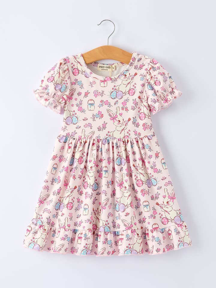 Easter Floral Bunny Girls Ruffle Hem Dress for wholesale by Rylee Faith Designs