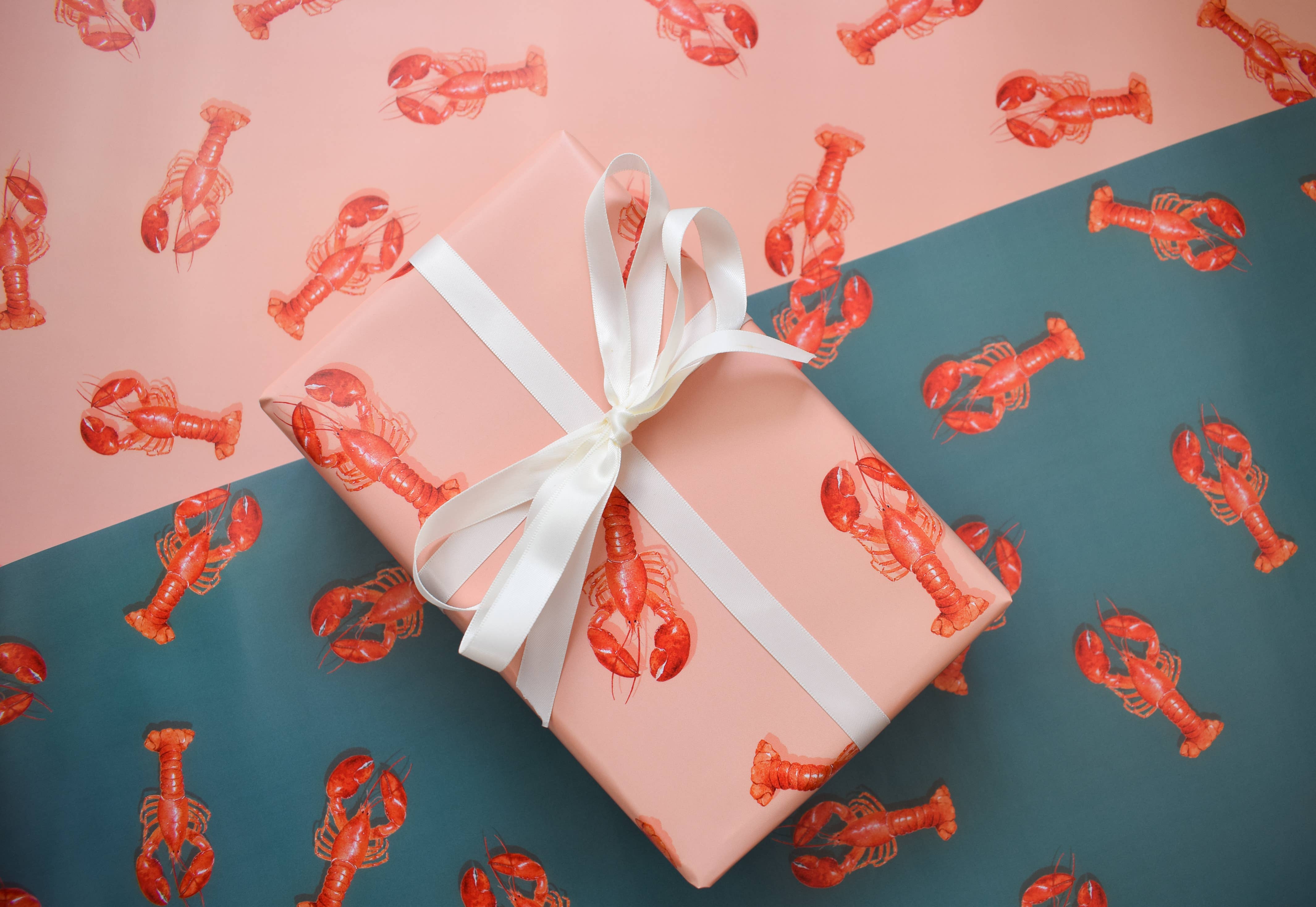 studio frewb - Wholesale Flat Wrap - Lobster gift wrap (teal) - single sheets 3