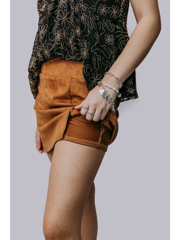 Brown MK697 Suede Side Slit Skort for wholesale on Faire