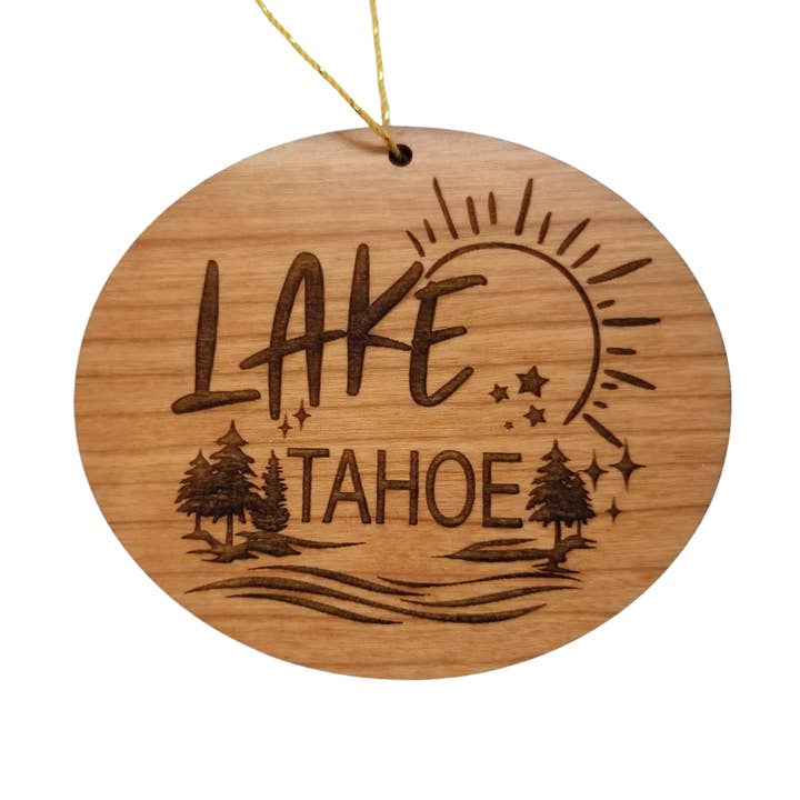 Lake Tahoe Ornament - Sun Trees Water Handmade Wood for wholesale by Happy Wood Products