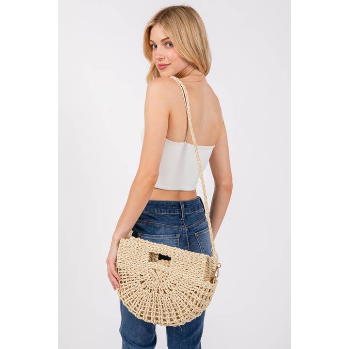Collections by Fame Accessories - Wholesale Tote Bag - Women's - Braided Semi Circle Tote Bag