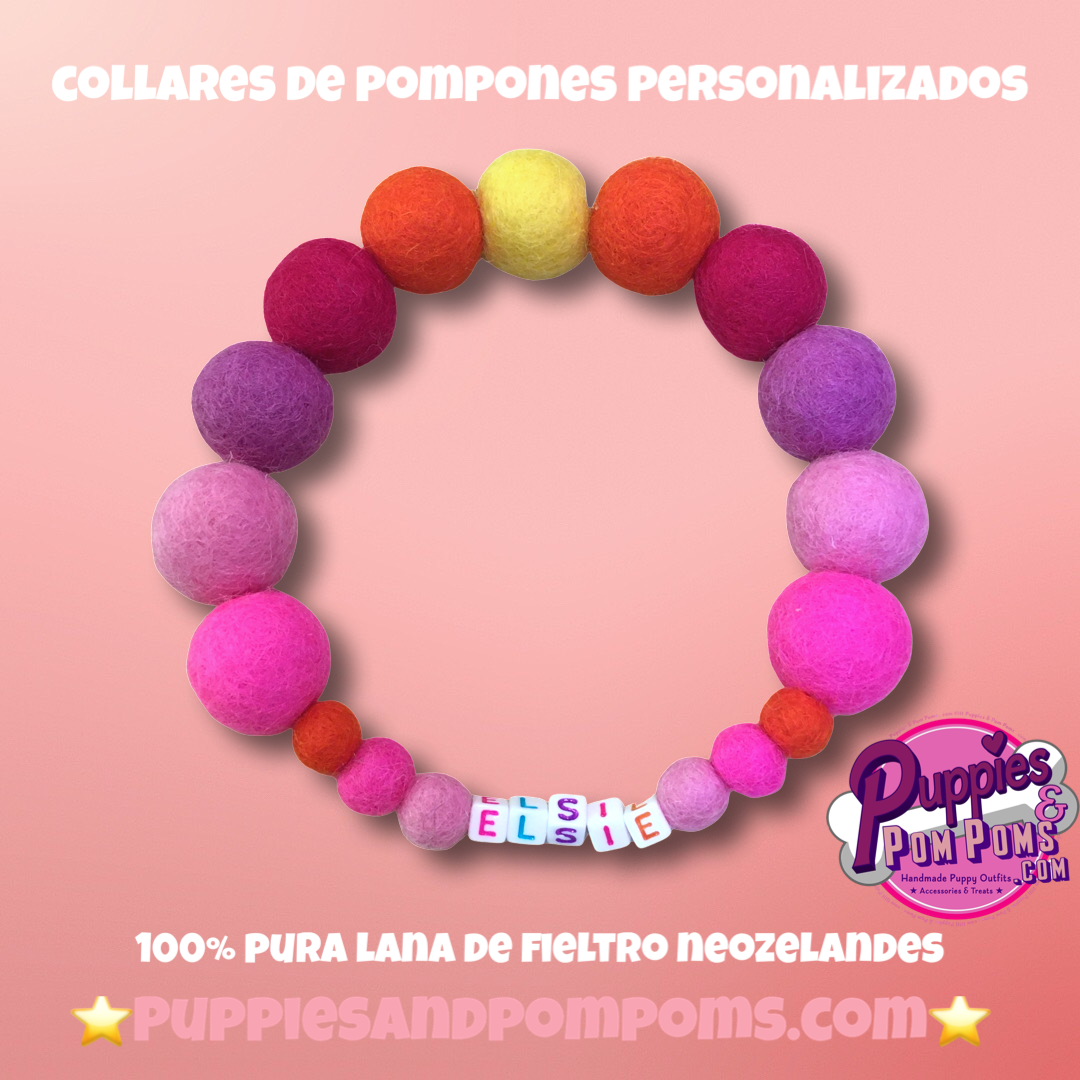 Puppies & Pom Poms - Wholesale Pet Collar - Dog - Pink - Personalised Pom Pom Dog Collar47