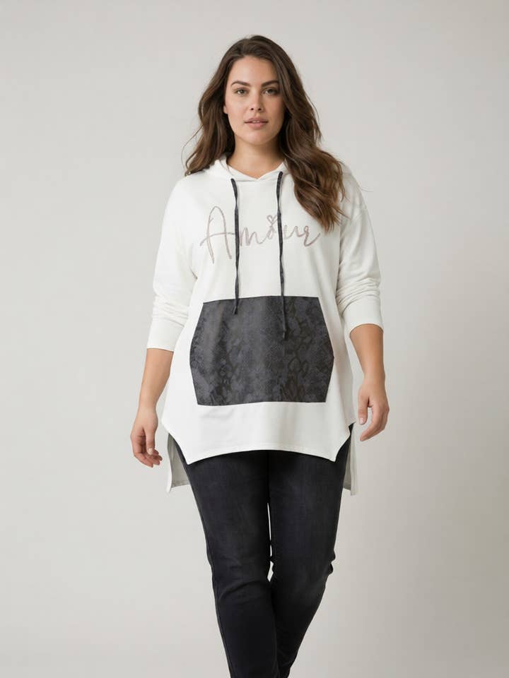 Sudadera con capucha talla grande "amor" blanca (T05538) para venta al por mayor de Pomme Rouge Paris