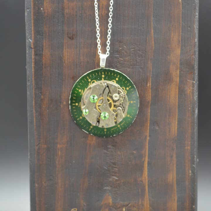 Green Dial With Watch Movement And Green Crystals for wholesale by Antiquarian Couture