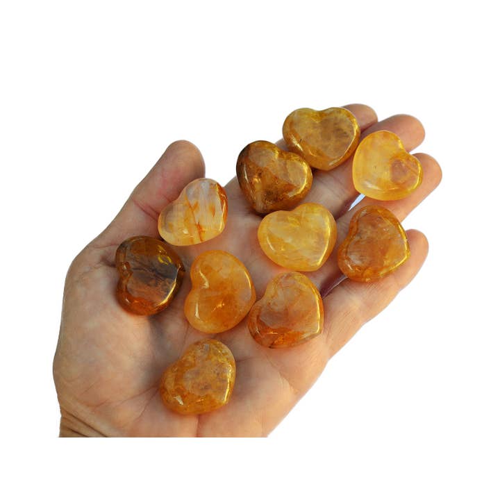 Lote de 10 corazones de cuarzo Golden Healer (35 mm) para venta al por mayor de Kaia & Crystals