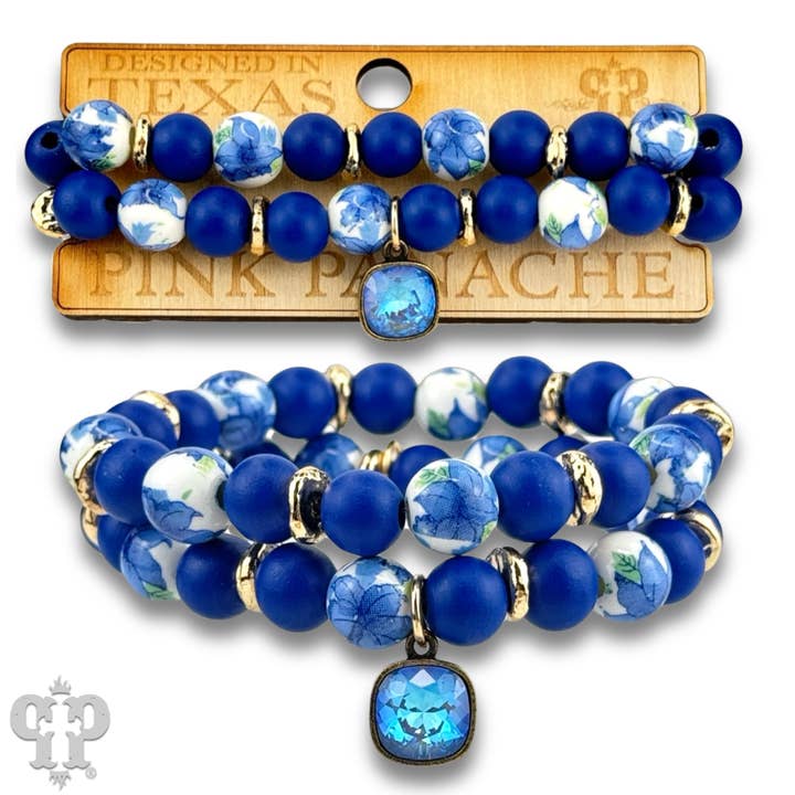 Floral bead bracelet with Austrian crystal for wholesale by Pink Panache Brands