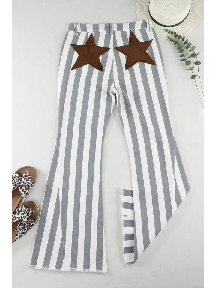 MULTI Stripe Star Embellished Western Flare Jeans for wholesale on Faire2