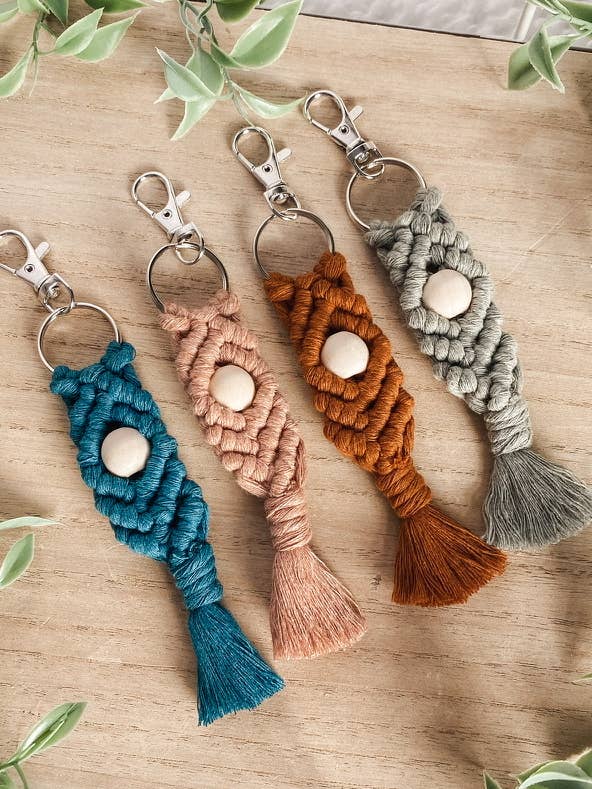 Beaded Macrame Keychains | Macrame Key Accessories for wholesale by Handcrafted by Andrea