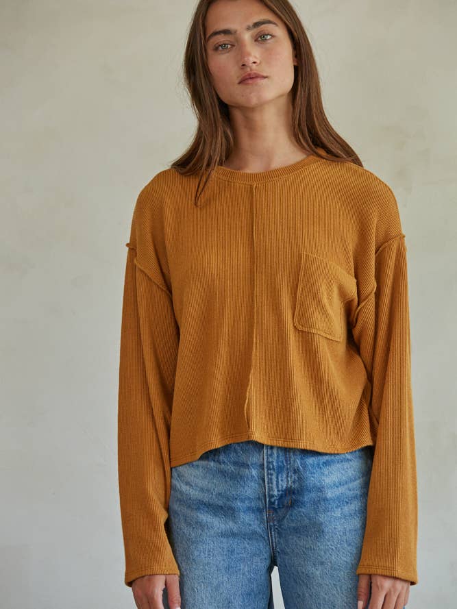 RJ3345 | Knit Ribbed Crew Neck Long Sleeve Pullover Top for wholesale by By Together