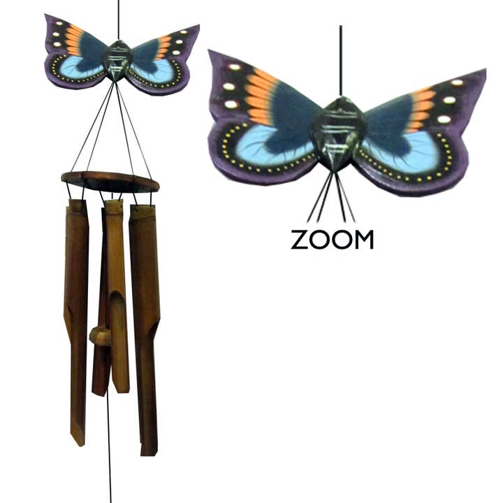 39" Painted Butterfly Bamboo Wind Chime for wholesale by CB Home Collection
