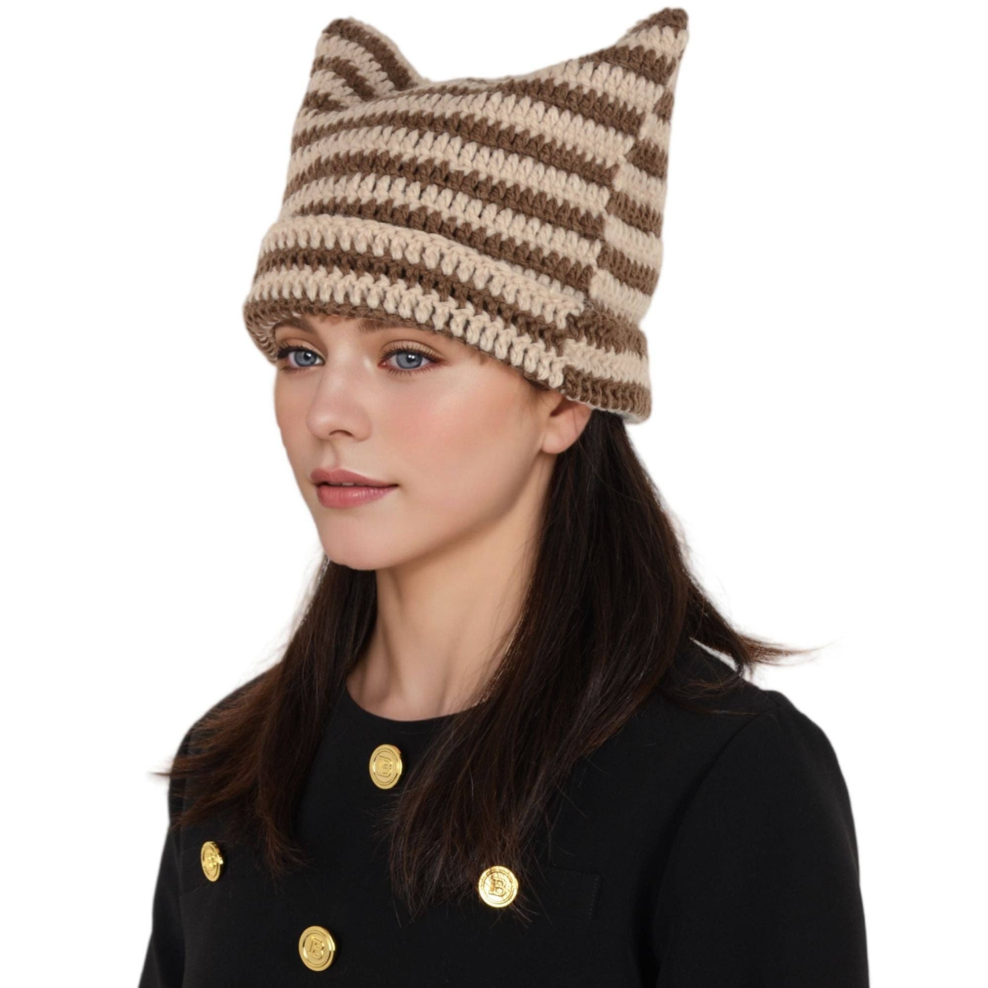 AK Brand - Wholesale Beanie - Women's - Vintage Crochet Cat Ear Slouchy Beanie Hat for Women7