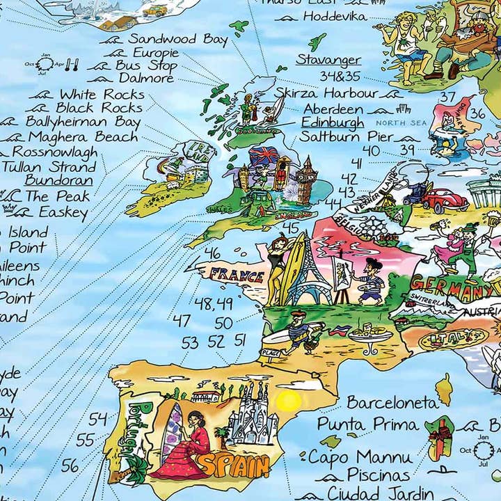 Awesome Maps - Wholesale Map - Surftrip Map | World Map with 1000 Surf Spots10