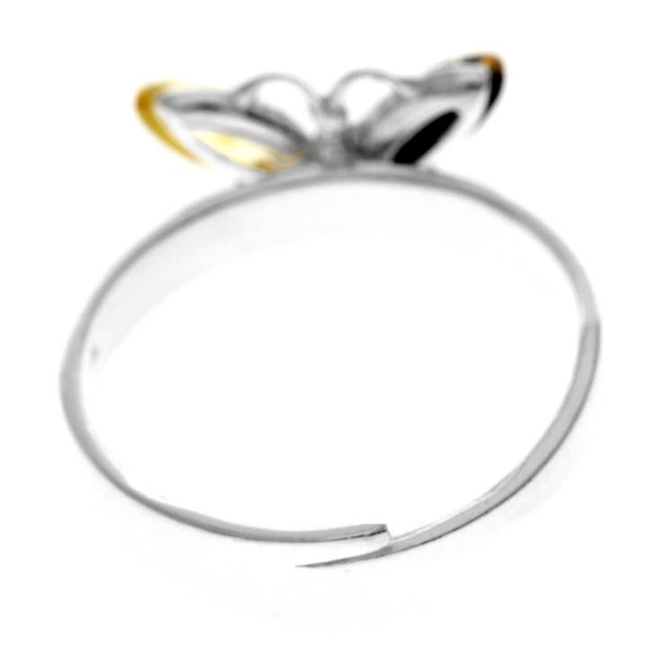Mix 925 Sterling Silver & Genuine Baltic Amber Butterfly Adjustable Ring - AR15 for wholesale on Faire3