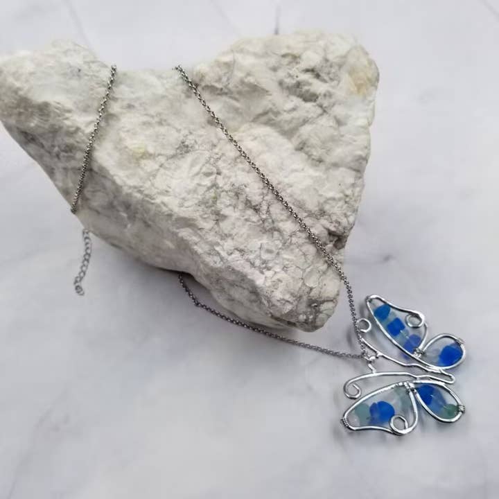 The Pretty Jewellery - Wholesale Pendant/Charm Necklace - Sea Glass Butterfly Necklace1