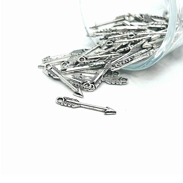 Guerrilla Charm - Wholesale Individual Charm/Pendant - Small Silver Arrow Charms, 22x4mm
