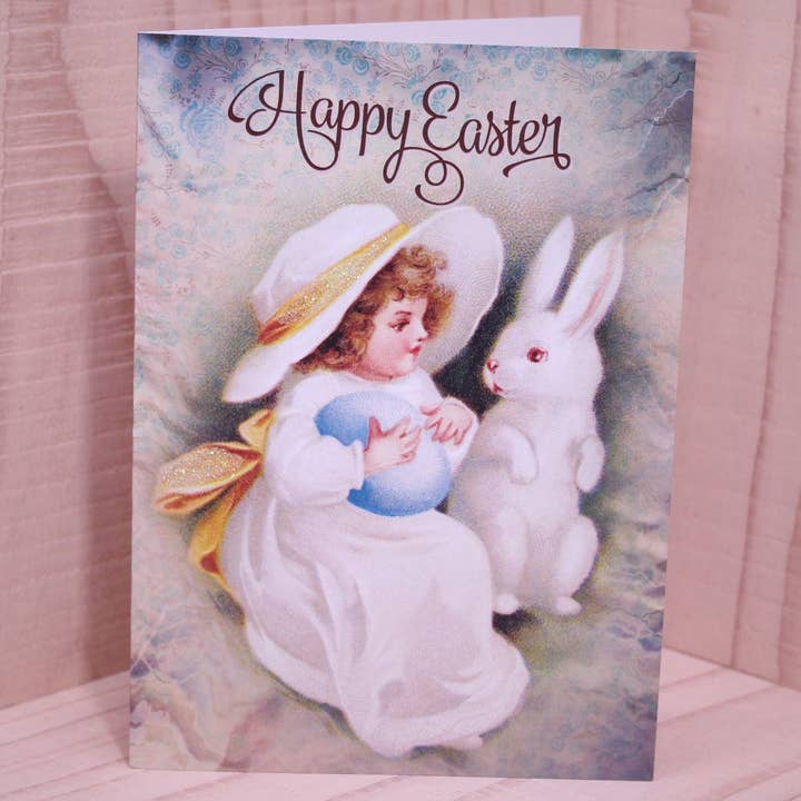 Happy Easter - Yellow Ribbon Girl with Egg & Bunny for wholesale by Yesterday's Best